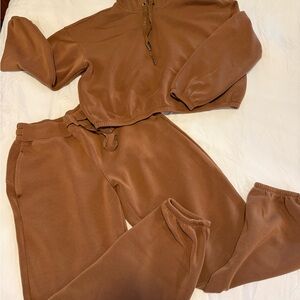 SPANX Brown Cropped Hoodie & Jogger Set